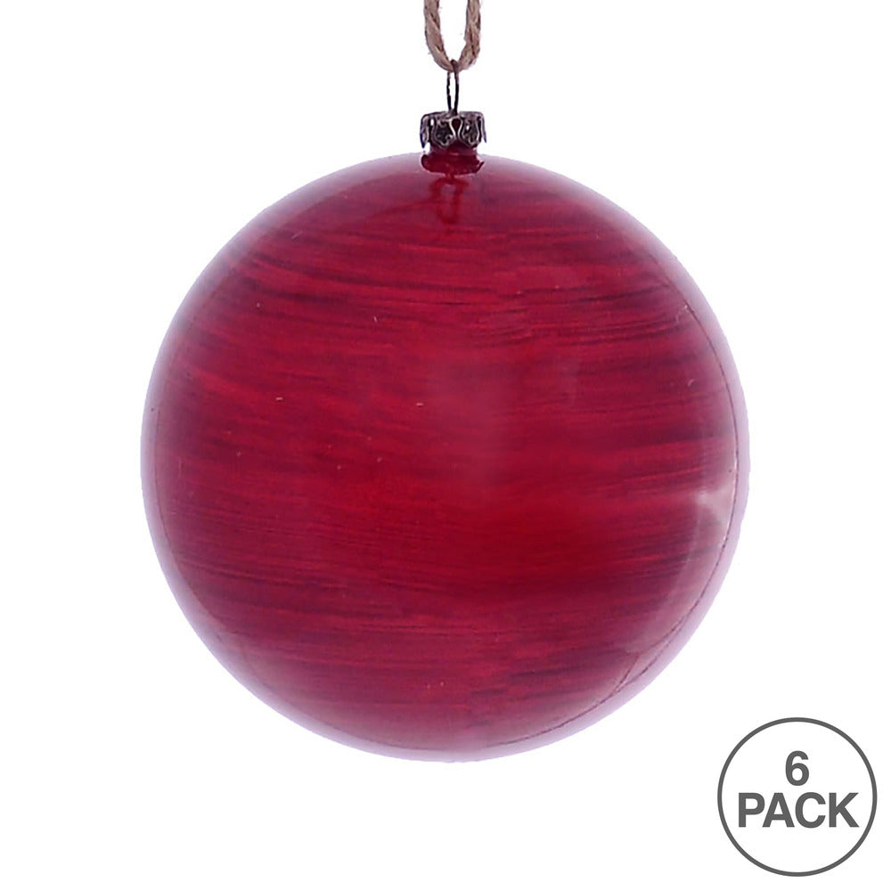 Vickerman 4" Red Wood Grain Ball Ornament 6 per Bag