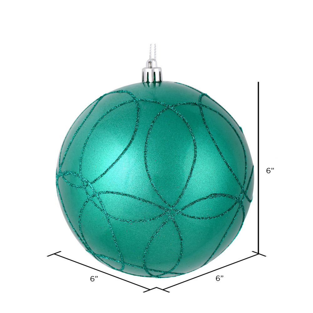 Vickerman 6" Teal Candy Ornament with Circle Glitter Pattern 3 per Bag