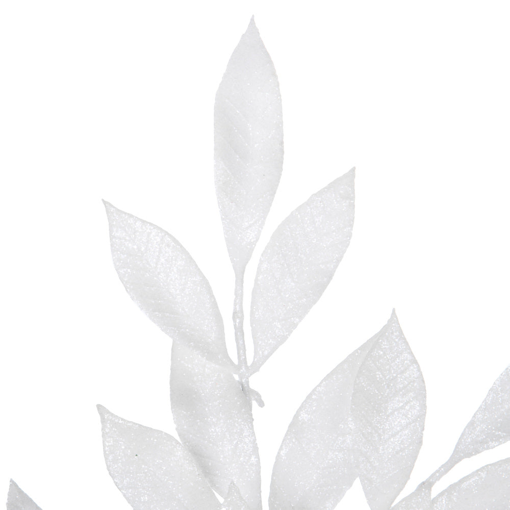 Vickerman 22" White Glitter BayLeaf Artificial Christmas Spray. Includes 12 sprays per pack.