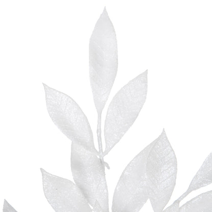 Vickerman 22" White Glitter BayLeaf Artificial Christmas Spray. Includes 12 sprays per pack.