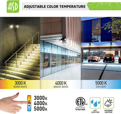 ASD Lighting LED Security Floodlight DOB 2 round heads 25W CCT Selectable 3000/4000/5000K with 180° Motion Sensor and Photocell Black ETL