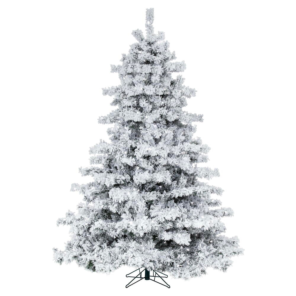 Vickerman 7.5' Flocked Alaskan Pine Artificial Christmas Tree Pure White Single Mold  LED  lights