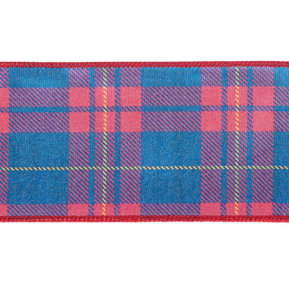 Vickerman 4" x 10 Yards Blue/Red Plaid Wired Edge Christmas Ribbon.