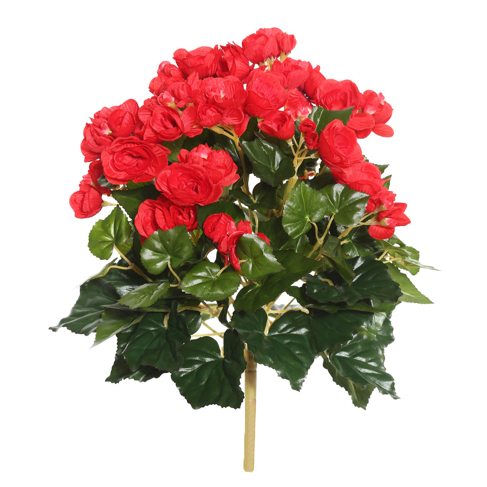 Vickerman 15.25" Artificial Red Polyester Begonia Bush.