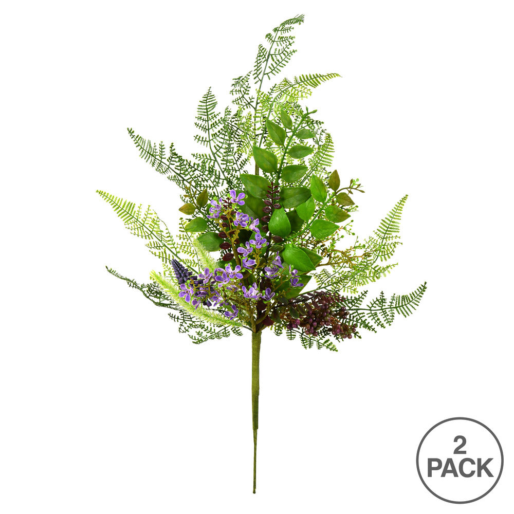 Vickerman 21.5" Artificial Green and Purple Maytime Spray. Includes 2 sprays per pack.