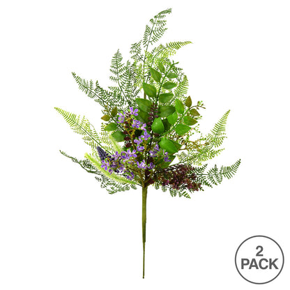 Vickerman 21.5" Artificial Green and Purple Maytime Spray. Includes 2 sprays per pack.