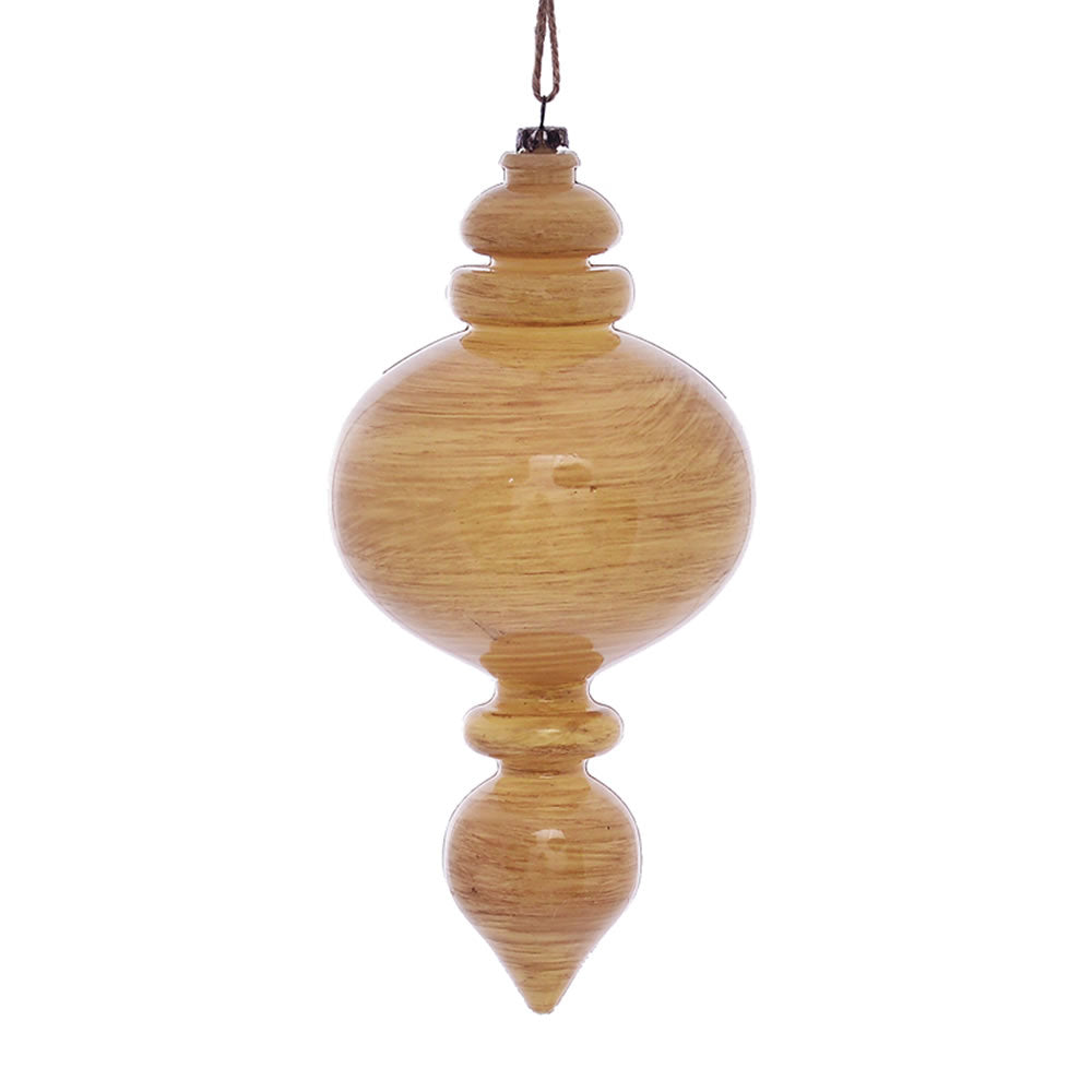 Vickerman 9" Tan Wood Grain Rounded Finial Ornament Pack of 3