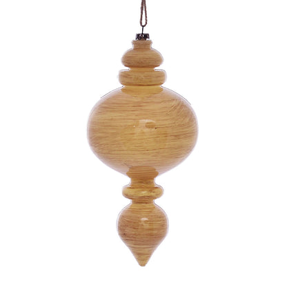 Vickerman 9" Tan Wood Grain Rounded Finial Ornament Pack of 3