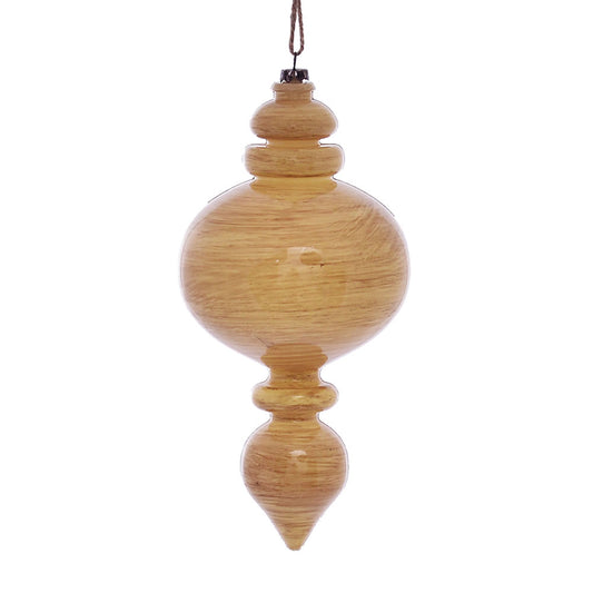 Vickerman 9" Tan Wood Grain Rounded Finial Ornament Pack of 3