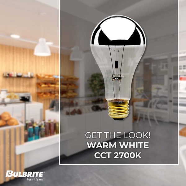 BULBRITE INCANDESCENT A21 MEDIUM SCREW (E26) 100W DIMMABLE LIGHT BULB 2700K/WARM WHITE HALF MIRROR 8PK (712110)