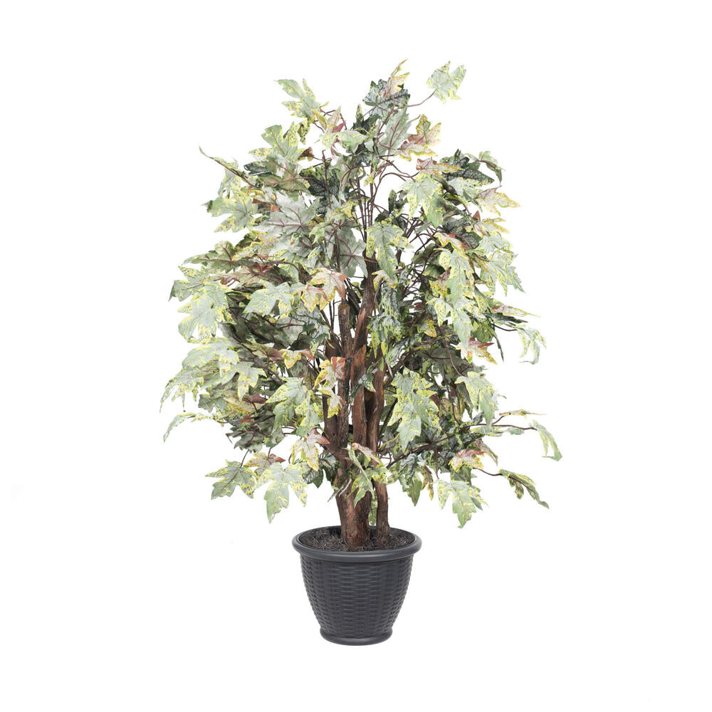 Vickerman 4' Artificial Frosted Maple Extra Full Bush Gray Round Plastic Container.