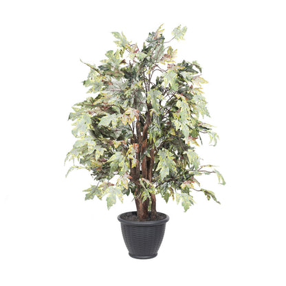 Vickerman 4' Artificial Frosted Maple Extra Full Bush Gray Round Plastic Container.
