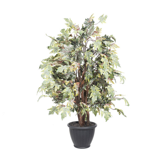Vickerman 4' Artificial Frosted Maple Extra Full Bush Gray Round Plastic Container.