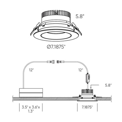 Dals Lighting 6" Round Dim-To-Warm/Regressed Gimbal Adjustable Downlight, CCT Selectable