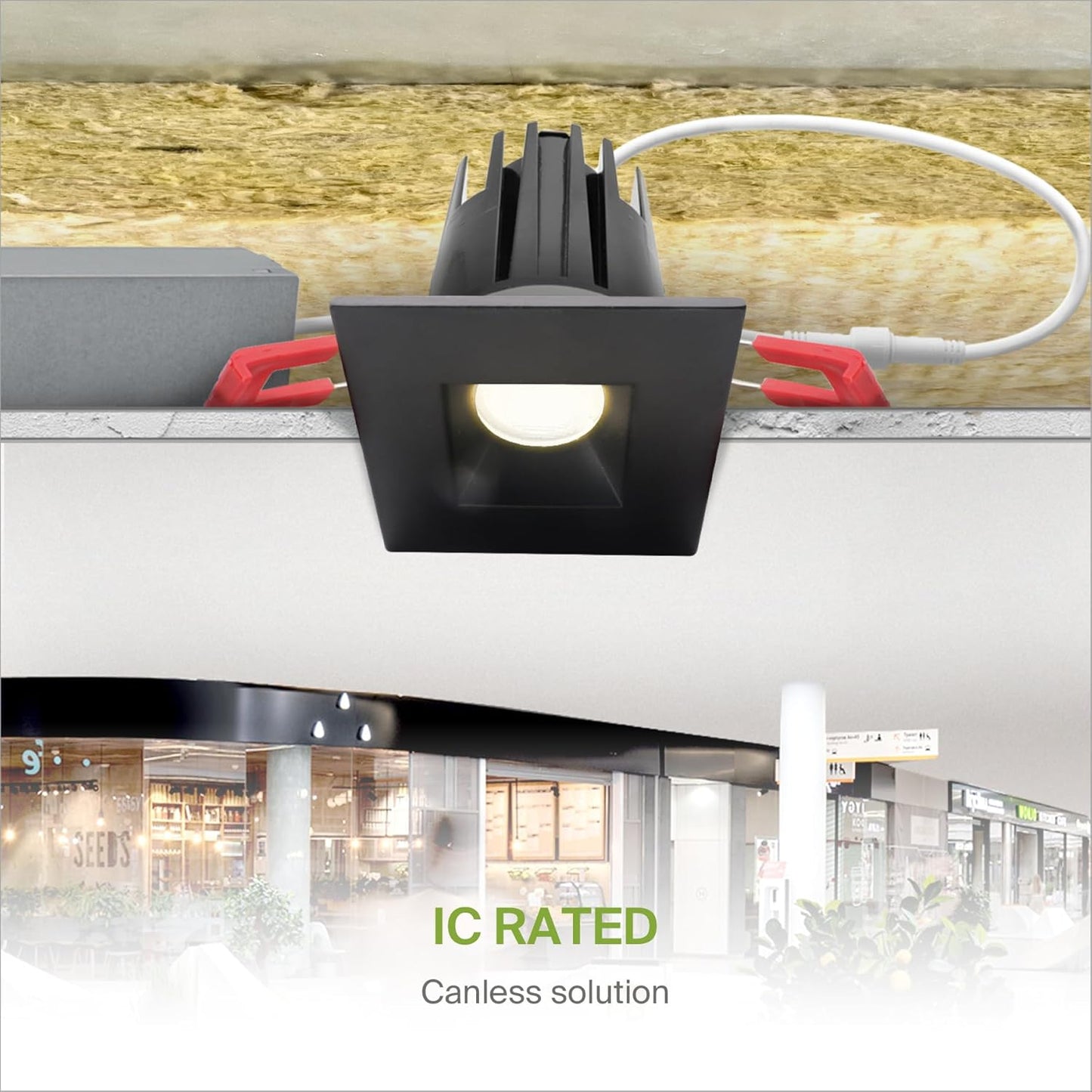ASD Lighting LED Downlight Square 1inch 7W 120V Triac 2700/3000/3500/4000/5000K Black ETL Energy Star