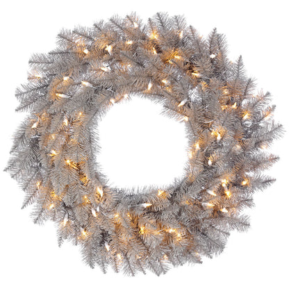 Vickerman 30" Platinum Fir Artificial Christmas Wreath Warm White Dura-lit LED Lights