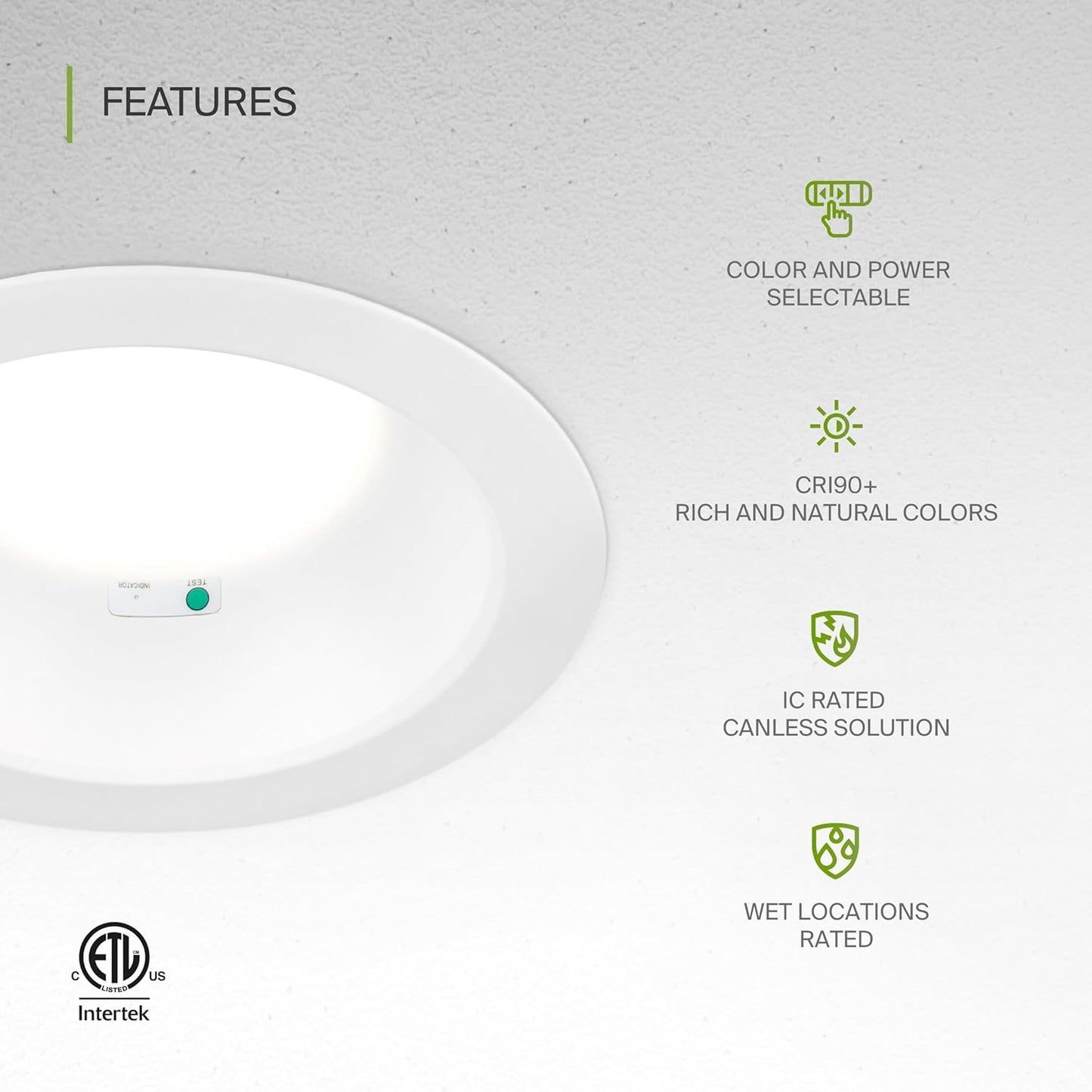 ASD Lighting LED Commercial Downlight Round 6inch 12/16/22/26/30W 120-277V 0-10V Dimmable 125Lm/W 2700/3000/3500/4000/5000K with Battery Back-up 15W White ETL ES