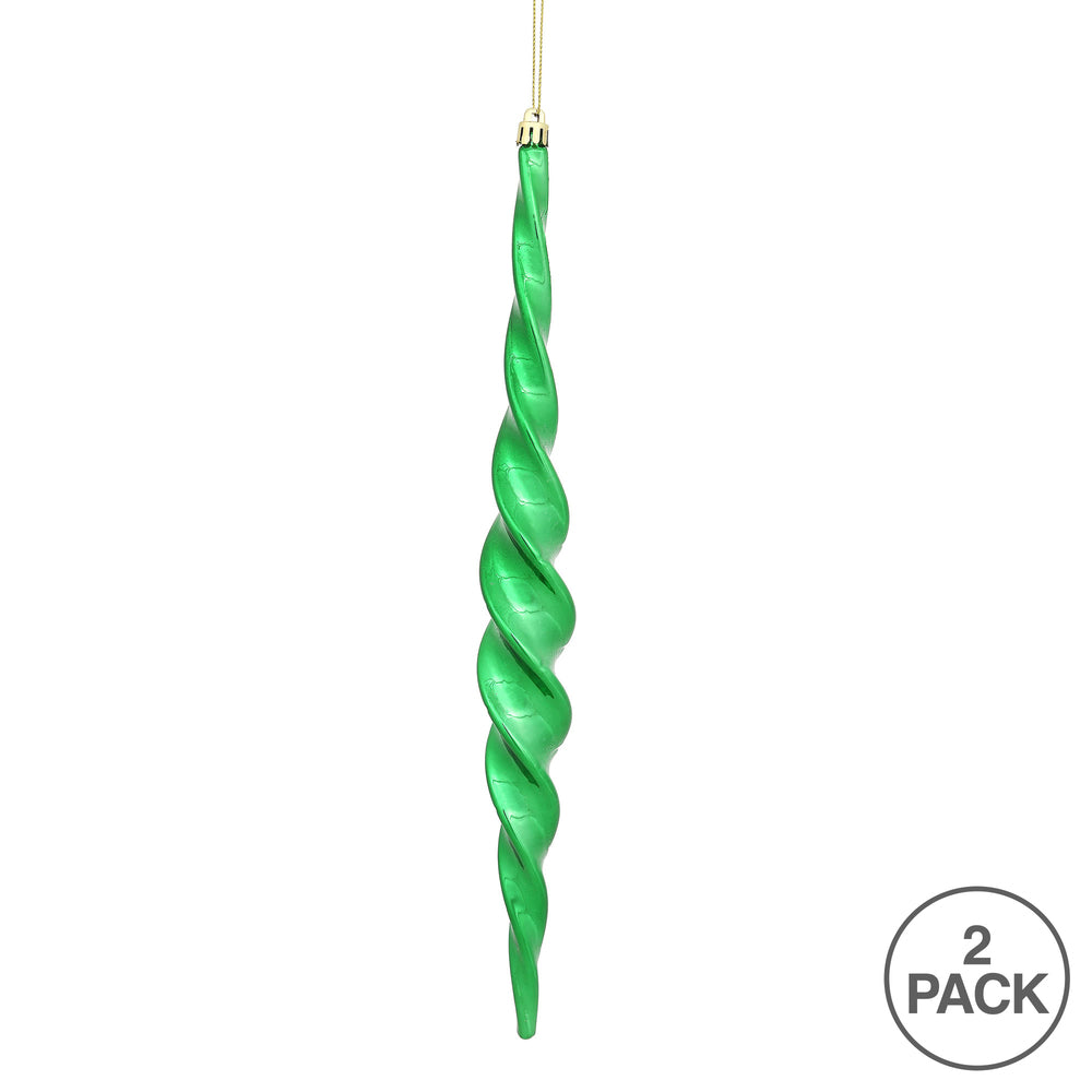 Vickerman 14.6" Green Shiny Spiral Icicle Christmas Ornament Pack of 2