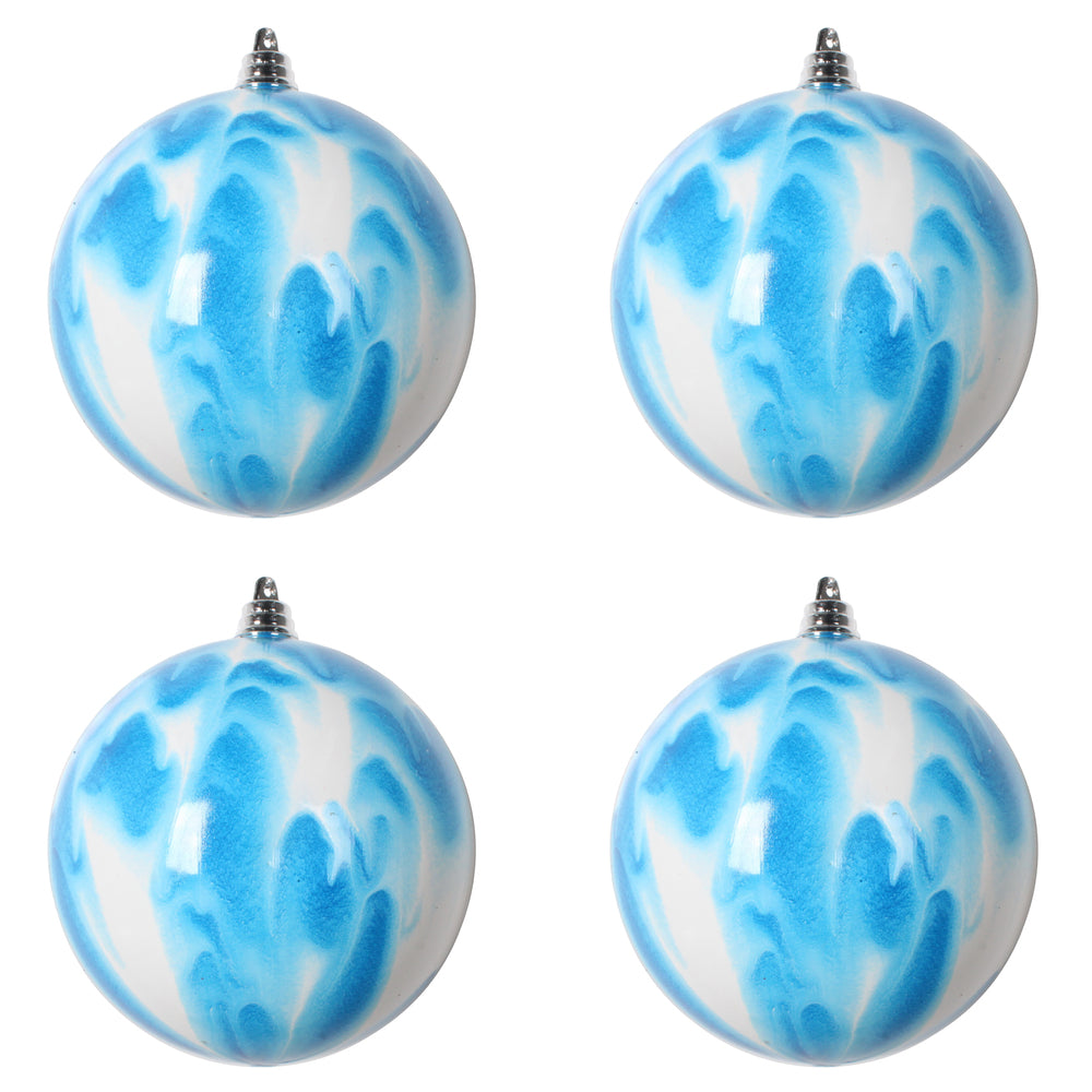 Vickerman 4" Blue and White Marble Ball Ornament 4 per Bag