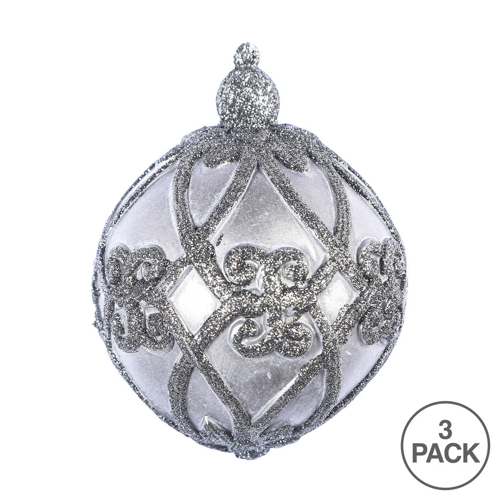 Vickerman 5" Gunmetal Antique Filigree Pattern Ball Ornament 3 per Bag