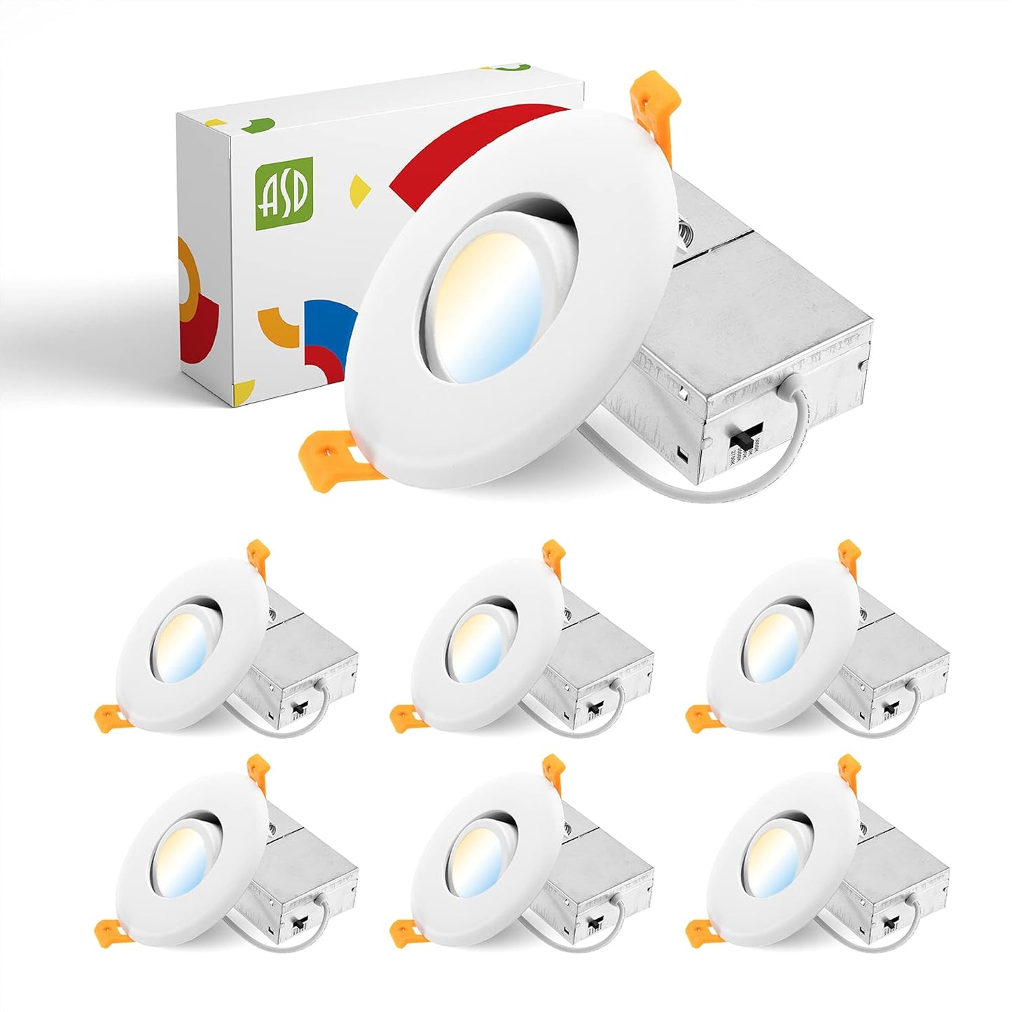 ASD Lighting LED Round Recessed Mini Panel Gimbal 3" 6W 120V Dimmable CCT Selectable 2700/3000/3500/4000/5000K White UL Energy Star 6pack