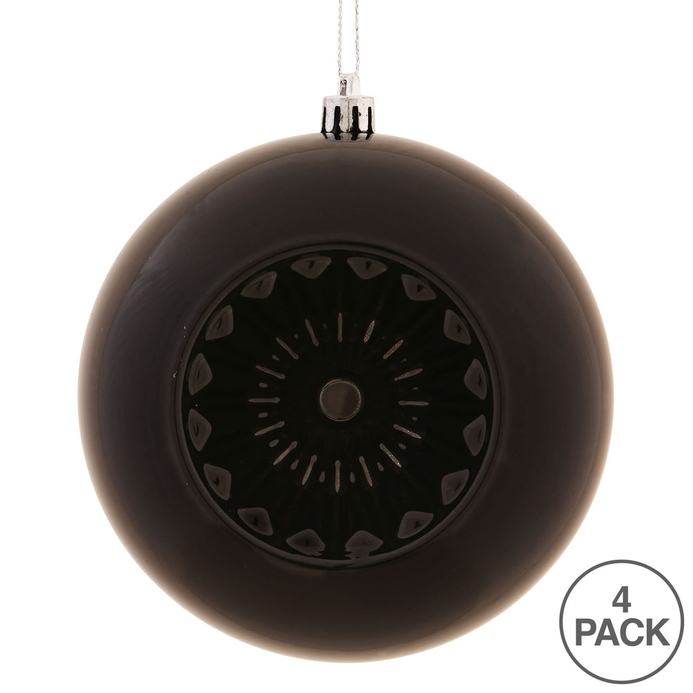 Vickerman 4.75" Black Shiny Star Brite Ball Ornament 4 per Bag.