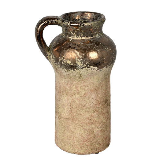 Vickerman 12" Aged Terracotta Gray Ceramic Vase. This unique vase adds character and earthy tones to any space. This vase can stand on its own or pair with a faux greenery stem for a finished look. This vase measures 12" H x 6" W x 7" L.   100% TERRACOTTA