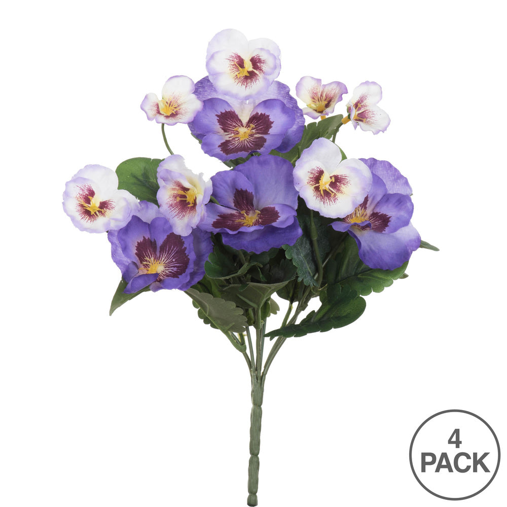 Vickerman 10" Artificial Purple Pansy Bush 4 per pack