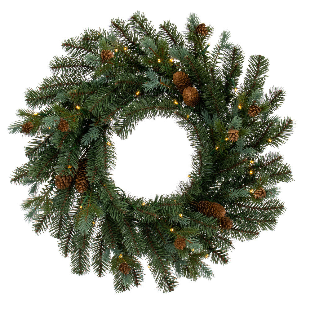 Vickerman 24" Blue Spruce Pine Cone Artificial Pre-Lit Wreath Battery Operated LED Warm White Lights
