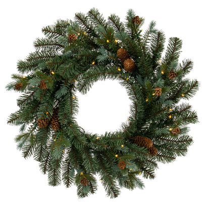 Vickerman 24" Blue Spruce Pine Cone Artificial Pre-Lit Wreath Battery Operated LED Warm White Lights