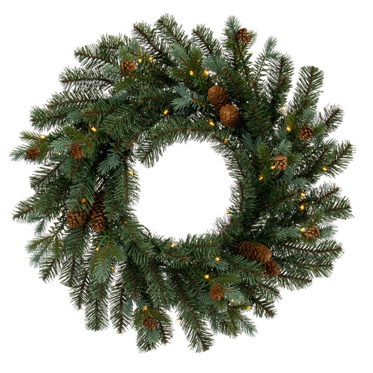 Vickerman 24" Blue Spruce Pine Cone Artificial Pre-Lit Wreath Battery Operated LED Warm White Lights