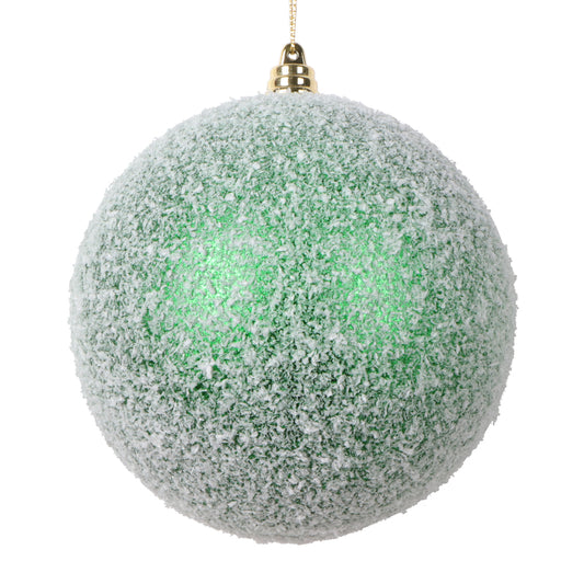 Vickerman 4.75" Green Matte Snow Covered Ornament 4 per bag.