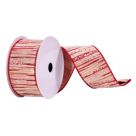 Vickerman 2.5" x 10 Yards Red Cream and Champagne Stripes Ribbon