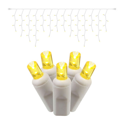 Vickerman 70 Yellow Wide Angle LED Icicle Light on White Wire 9' Christmas Single Mold Light Strand