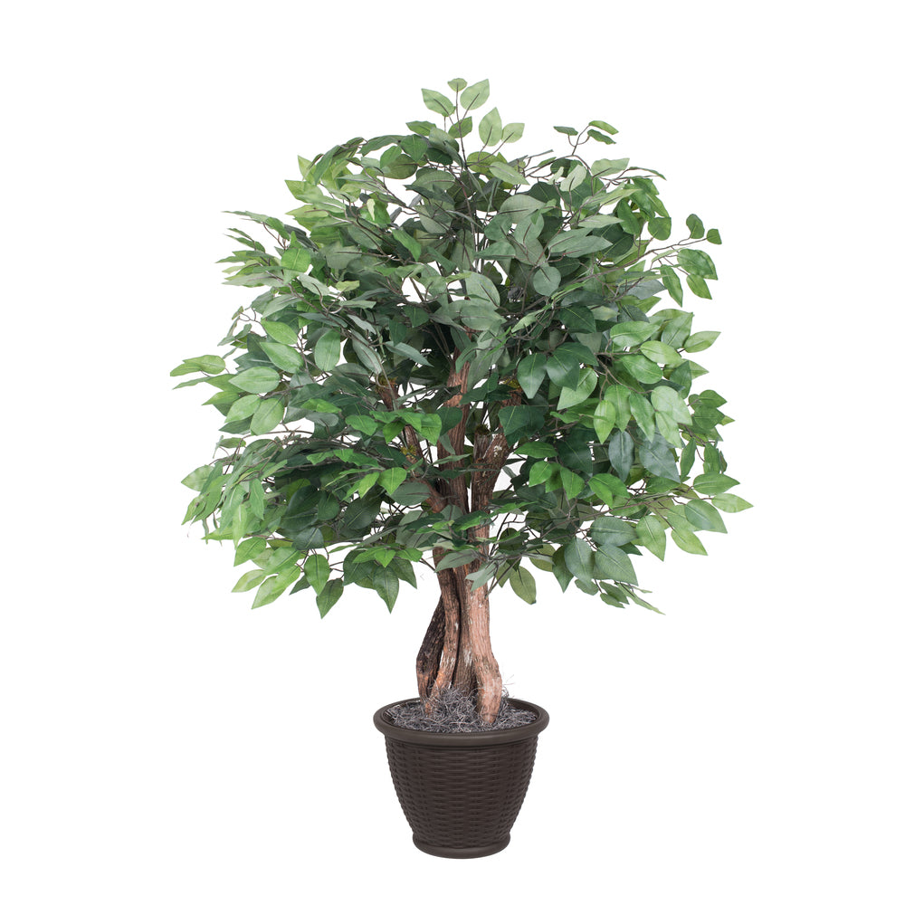 Vickerman 4' Artificial Ficus Extra Full Bush Brown Plastic Container.