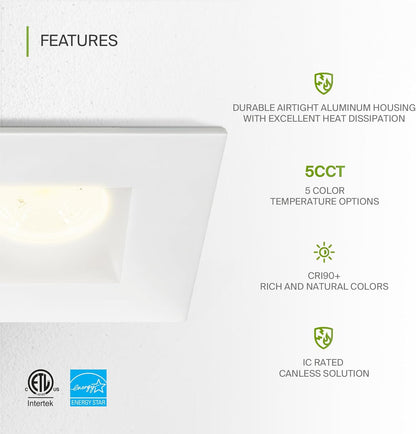 ASD Lighting LED Downlight Square 2inch 8W 120V Triac 2700/3000/3500/4000/5000K White ETL Energy Star