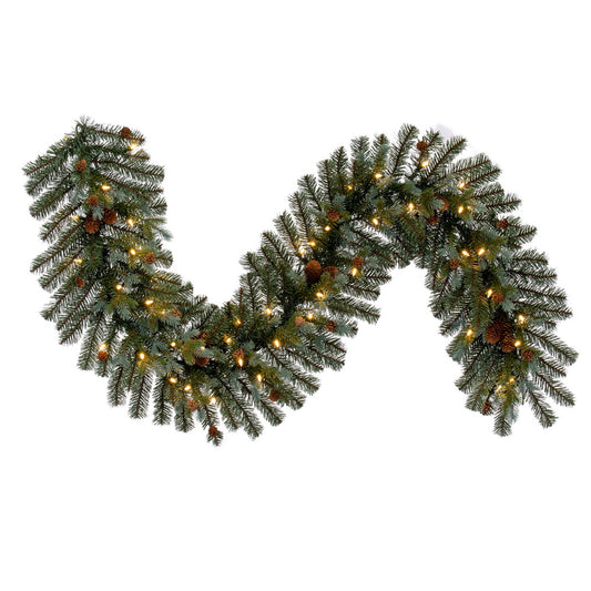 Vickerman 6' x 14" Blue Spruce Pine Cone Artificial Pre-Lit Garland Warm White Lights.