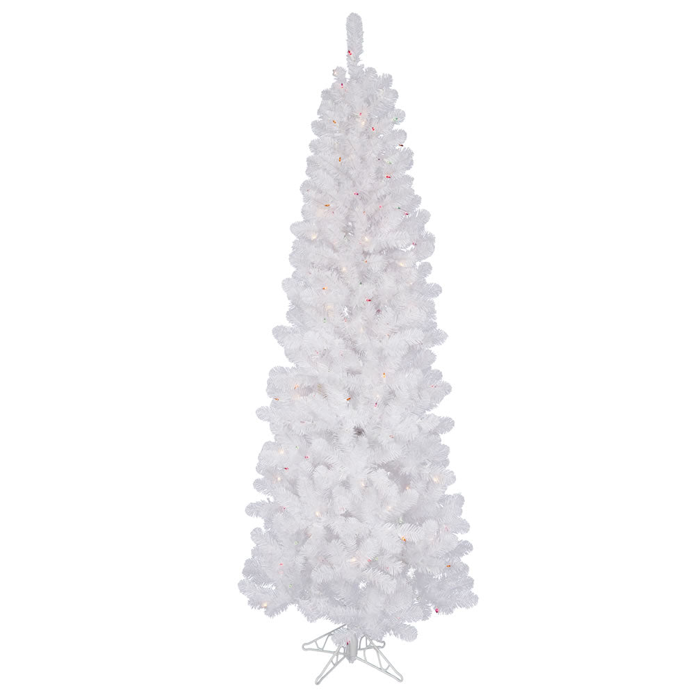 Vickerman 7.5' White Salem Pencil Pine Artificial Christmas Tree Multi-Colored Dura-lit LED Lights