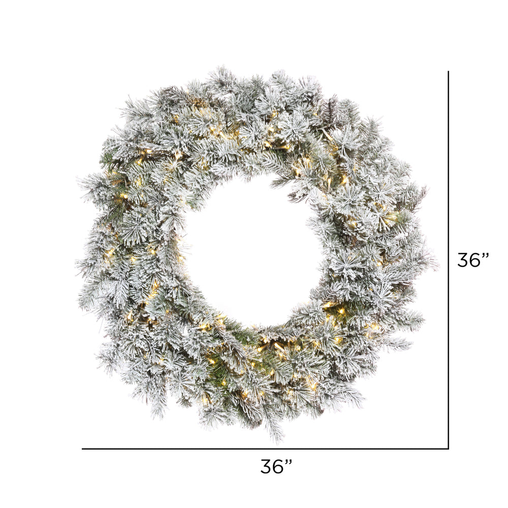 Vickerman 36" Flocked Kiana Artificial Christmas Wreath with Warm White LED lights.