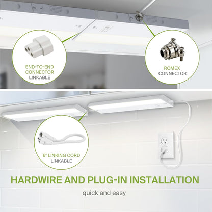 ASD Lighting LED Under Cabinet Linear 12" 5W 120V Dimmable CCT Selectable 2700/3000/4000K Hardwired or Plug-in, Linkable, Hi/Low Switch, White UL