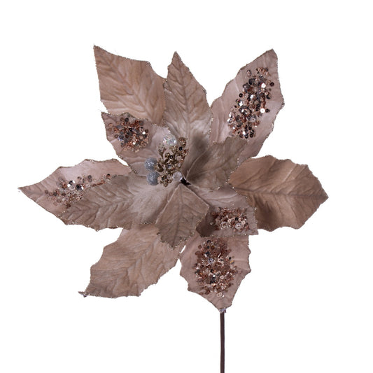 Vickerman 17" Artificial Champagne Poinsettia Christmas Stem 12" Flower 3 per bag