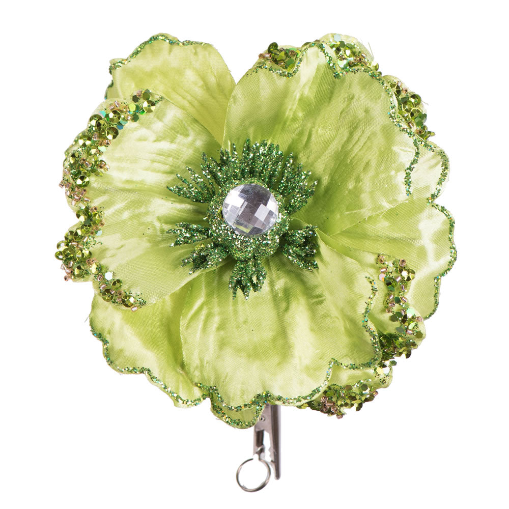 Vickerman 5" Artificial Lime Green Polyester Wild Poppy Head with Sequin Glitter and Clip pack of 3