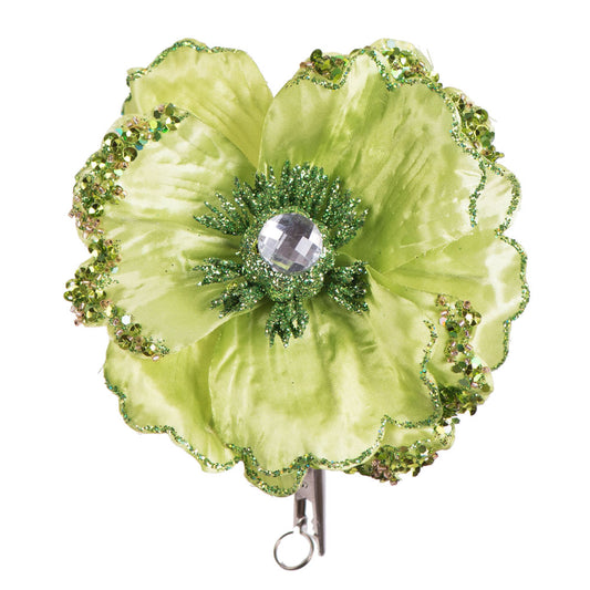 Vickerman 5" Artificial Lime Green Polyester Wild Poppy Head with Sequin Glitter and Clip pack of 3