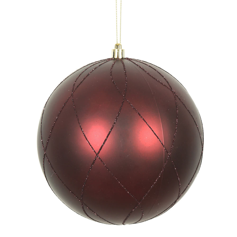 Vickerman 4" Burgundy Matte and Glitter Swirl Ball Ornament 4 per Box