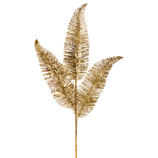 Vickerman 24.5" Gold Feather Fern Glitter Spray 6 per bag.