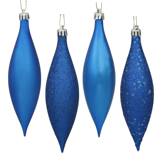 Vickerman 5.5" Blue Finial Drop Christmas Ornament Assorted 4 Finish 8 per Pack