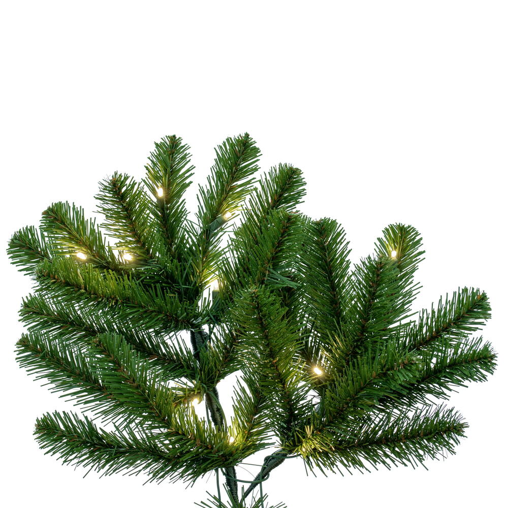 Vickerman 14' x 68" Deluxe Sequoia Pine Artificial Slim Pre-Lit Christmas Tree with 2650 Warm White LED 5MM Lights. It measures 168 inches tall and 68 inches wide, which is considered a Slim profile. This tree boasts 5391 PVC tips for a realistic look. Pr
