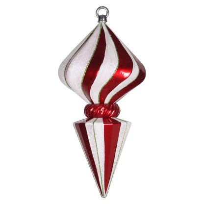 Vickerman 12" Red and White Striped Shiny Diamond Finial Ornament with Glitter Accents