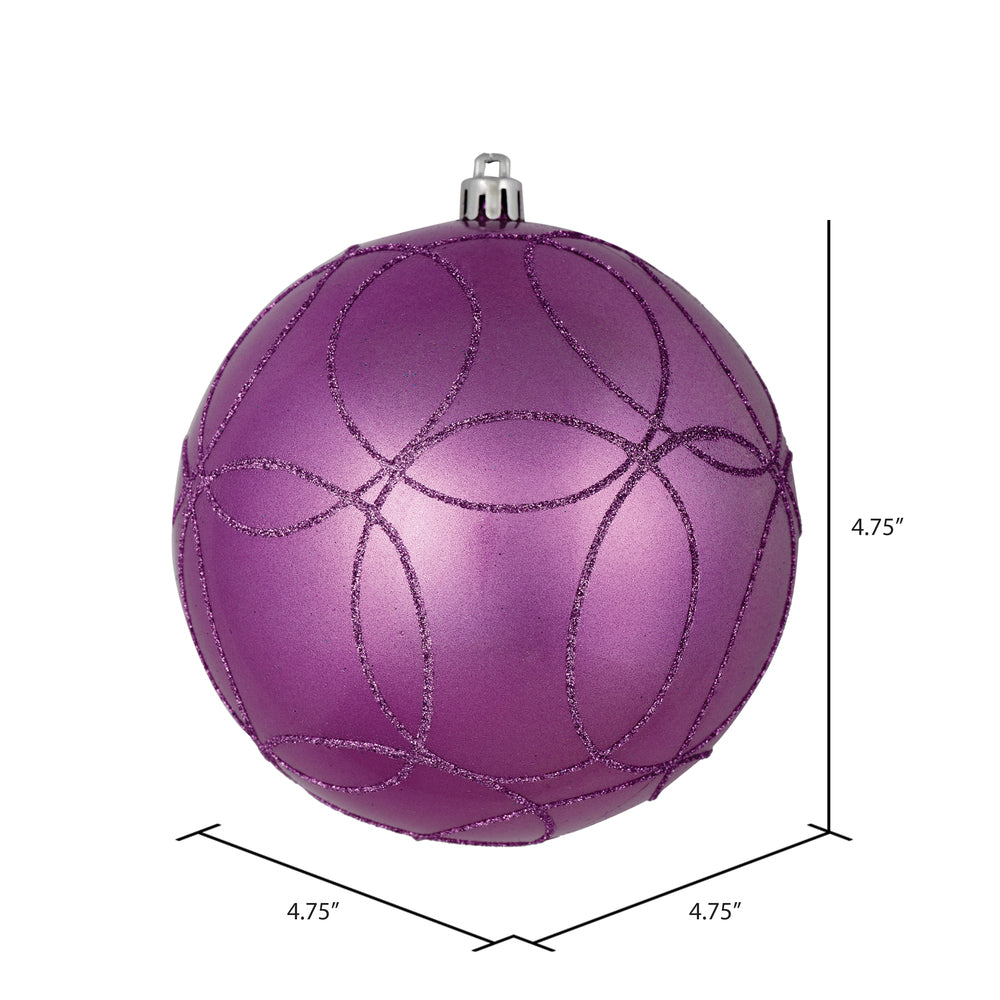 Vickerman 4.75" Orchid Candy Ornament with Circle Glitter Pattern 4 per Bag