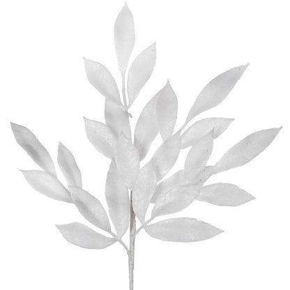 Vickerman 22" White Glitter BayLeaf Artificial Christmas Spray. Includes 12 sprays per pack.